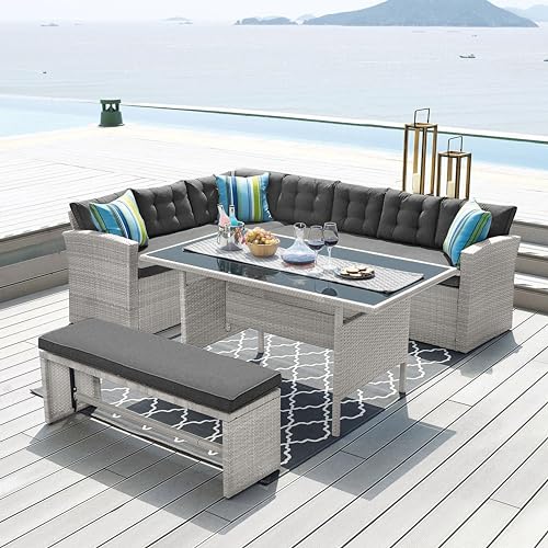 Bravich Elba 8-10 Seater Grey Rattan Outdoor Garden Furniture Set. Weatherproof Corner Garden...