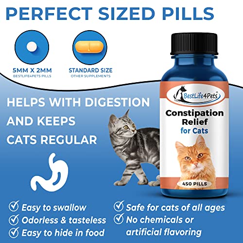Bestlife4Pets - Cats Constipation Relief And Stool Softeners - Natural Health Supplements To Help Digestion, Gas Relief And Constipation - Allergy Laxatives For Cats- 450 Pills #TOP3