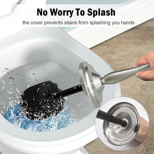 Image of Brushed Nickel Toilet Bowl Brush with Holder, Durable Bathroom Cleaning Tool, Modern Design for Easy Toilet Maintenance, Bathroom Cleaner Brush for Efficient Cleaning and Hygiene