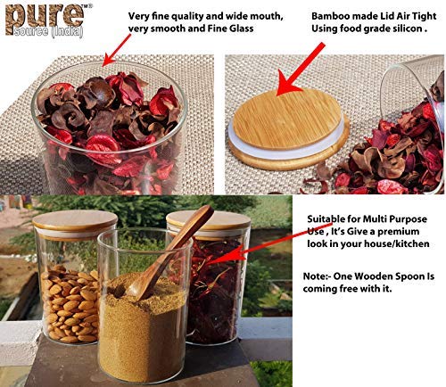 Image of Pure Source India Premium 1 Litre Clear 6 Pcs Glass Jar with Gold Lug Cap | Airtight Food Storage Jar for Honey, Jam, Pickles, Spices & Preserves