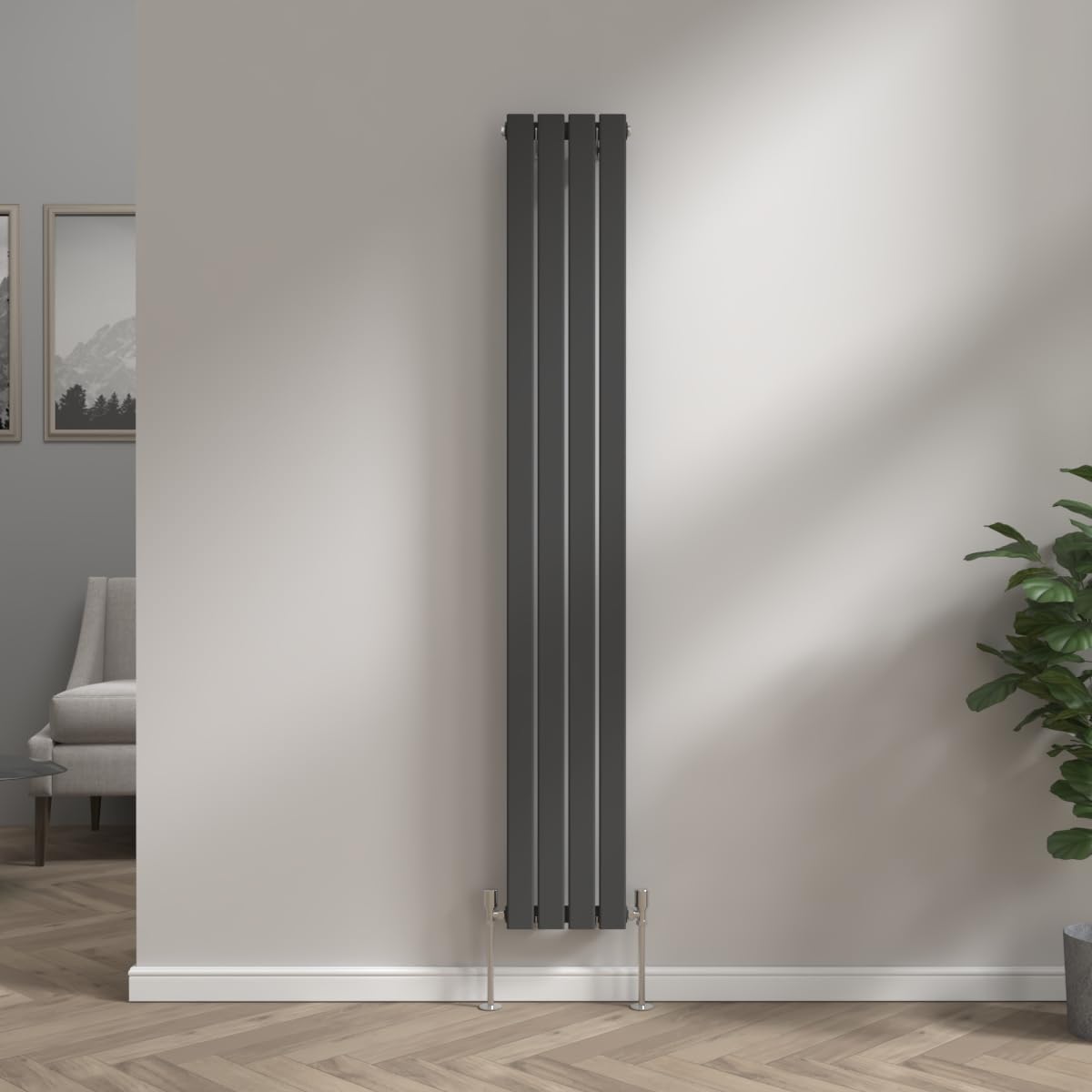NRG Vertical Column Designer Radiator Central Heating Flat Single Panel 1800x272mm Black