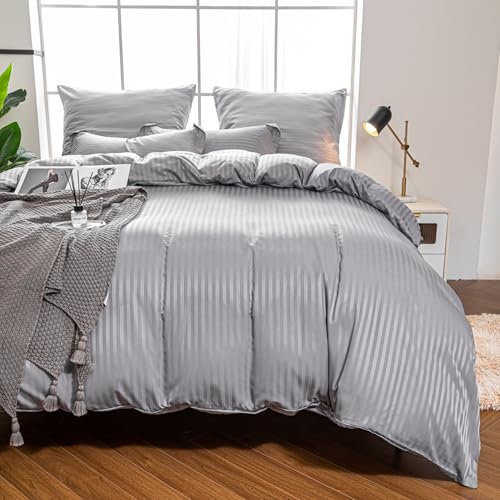 Amolavet Bettwäsche 135x200 2 teilig Set Hotel Streifen Grau mit...