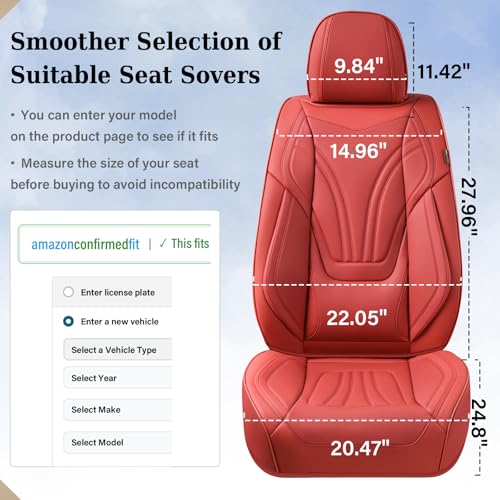 Image of Coverado Car Seat Covers Front Seats, 2 Piece Car Seat Protector with Lumbar Support & Removable Headrest, Breathable Leather Seat Cushion Universal Fit for Truck Automotive Vehicles Red