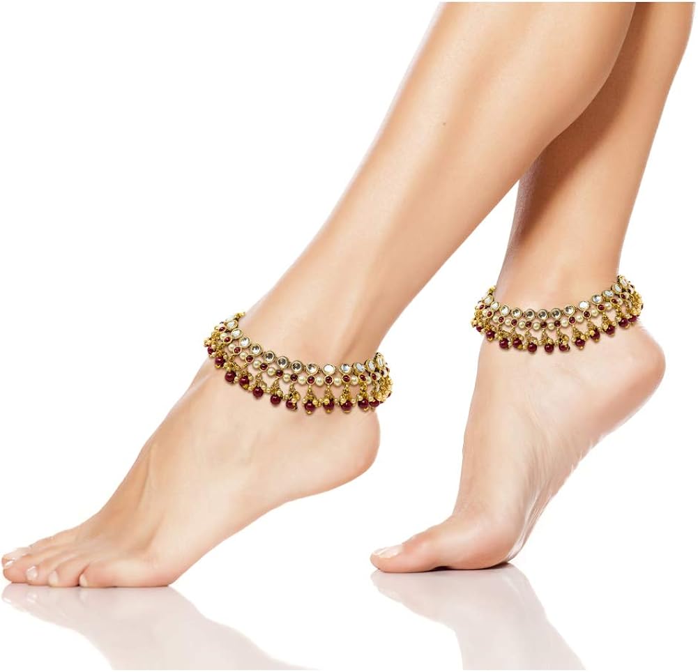 Miniatura 4 de Duel On Jewel Bollywood - Par de tobilleras indias paquistaníes de novia para bailar bodas con campanas