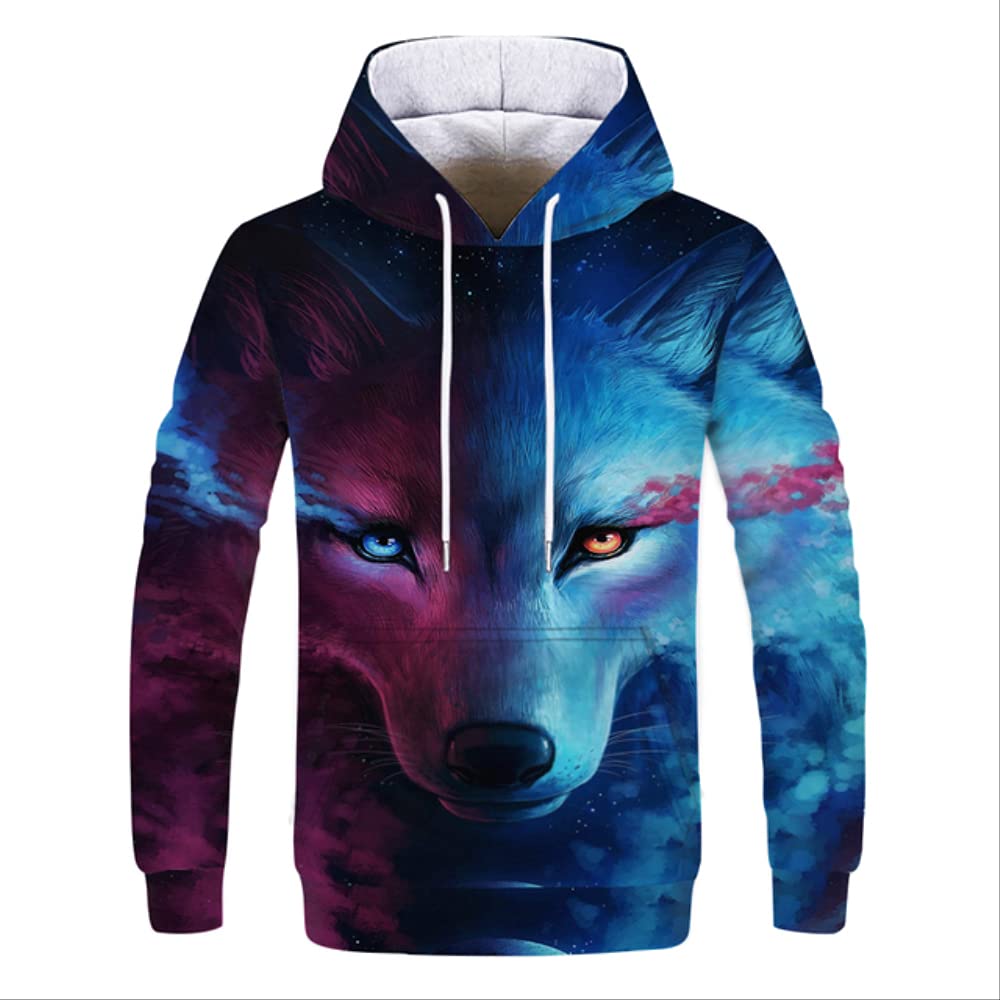 XLGJWY 3D Pullover Hoodies Magic Color Galaxy Wolf Hoodie Hoodies Men Women  Fashion Spring Autumn Pullovers Sweatshirts Sweat Homme 3D Tracksuit