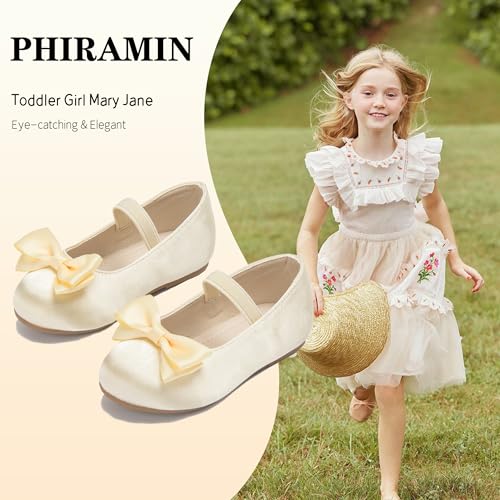 Image of PHIRAMIN Toddler Flower Girl Dress Shoes - Little Girl Ballet Flats Bow Wedding Party