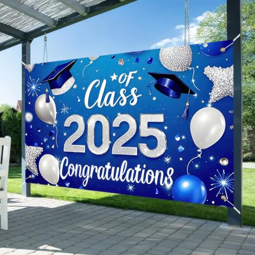 Image of BlissYard Graduation Banner Outdoor Backdrop Class of 2025 Congrats Grad Banner Grad Party Decoration, 71x43 Inches Congratulations for Graduation Celebration