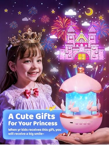 Image of Desidiya Plastic Bunny Night Light Cabin Projector Lamp 360 Rotatable LED for Kids Room Decor, for Girls Bedroom 6 Film Shade,Star Projector,USB Powered Birthday Gift for Kids