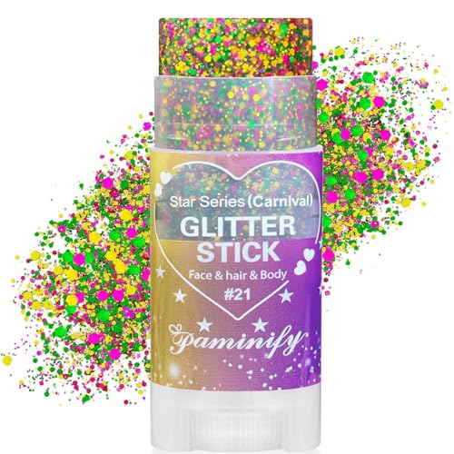 Paminify Mardi Gras Hair Face Glitter Stick,Mardi Gras Outfit for Women,Purple Green Gold Body Glitter Makeup,Festival Costume Carnival Accessories Singer Concerts Chunky Glitter Makeup