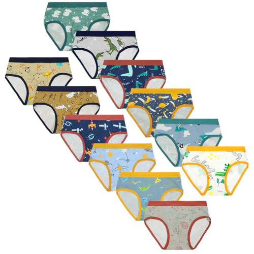 Aomig Slips Garçon Sous Vêtements en Coton, Lot de 12 Culottes Slips avec Ceinture Élastique Confortable, Culotte Sous-Vêtements Respirants et Doux, 5-7 ans
