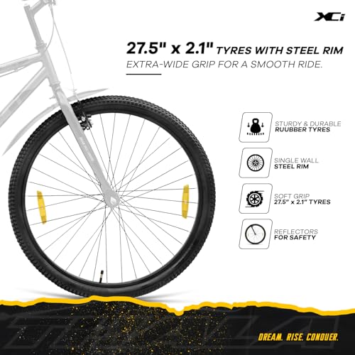 Image of XCi Thala Mountain Bicycle /Bike, 27.5-Inch Tires, Single Speed, Rigid Suspension, V-Brakes, Youth 12+ Years, 17-Inch Ultra Light Steel Frame, Grey Red