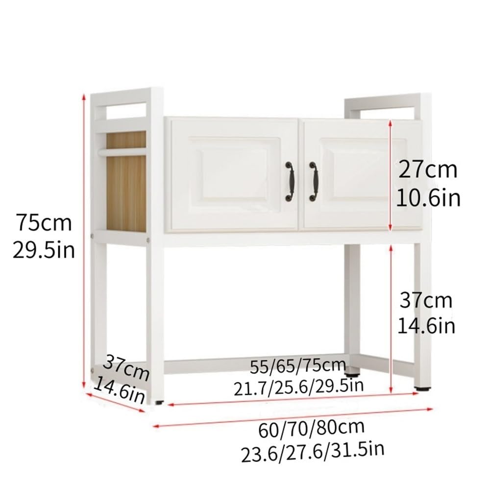 Resistente supporto per microonde, cucina a 3 ripiani con ante (nero, 70 cm / 27.6in), robusto ripiano portaoggetti per piccoli elettrodomestici, condimenti e accessori essenziali per il piano di