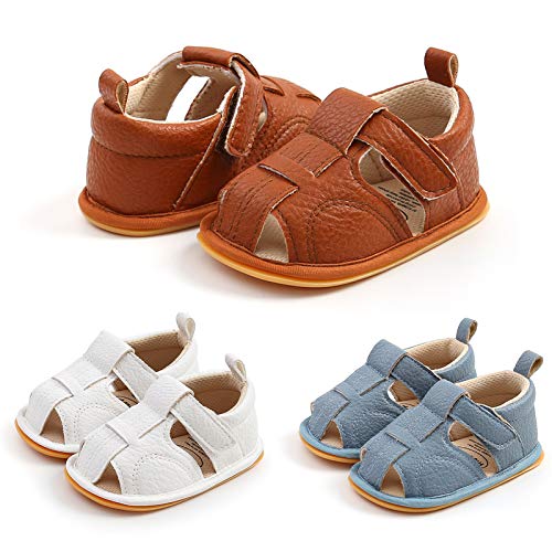 Image of RVROVIC Baby Boys Girls Sandals Premium Infant Summer Outdoor Shoes PU Lightweight Soft Anti-Slip Sole Toddler Prewalker