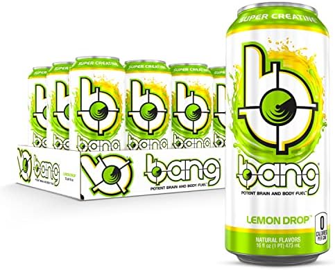 Bang Lemon Drop Energy Drink, 0 Calories, Sugar Free with Super Creatine, 16 Fl Oz (Pack of 12)