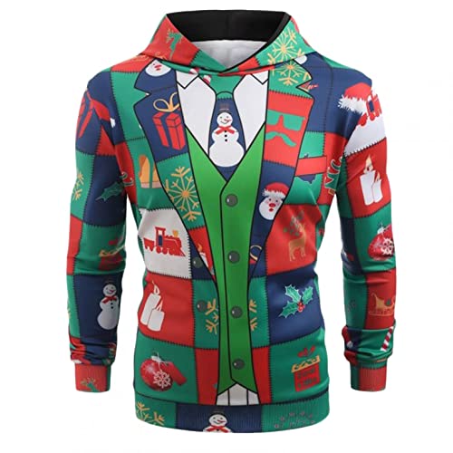 Stoota Mens Christmas Ugly Hoodies Reindeer Print Graphic Fleece Pocket Lightweight Pullover Sweatshirt Holiday Festival