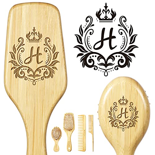 Monogram Initial Gifts for Women Engraved Letter H Bamboo Hairbrush Set with Birthday Gifts for Mom Daughter Wife Grandma, Engagement Wedding Gifts for Bridesmaid w/Monogrammed Name