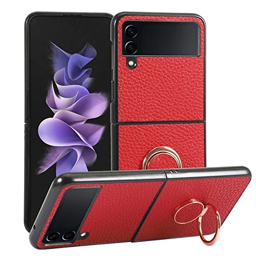 Coque Samsung Z Flip 4 de luxe en cuir litchi rouge métallisé