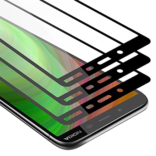 Cadorabo 3x Vidrio templado cobertura completa compatible con Nokia 1 PLUS en TRANSPARENTE con NEGRO - Paquete de 3 Vidrio protector de pantalla en dureza 9H con compatibilidad touch 3D