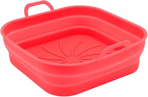 Forros para freidoras, 8.1in, cuadrado, fácil de limpiar, cesta para freidora plegable para horno microondas (rojo)