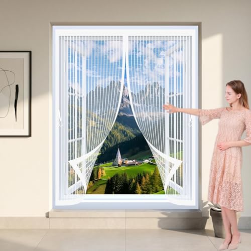 Mosquitera para Ventana 94 x 110 cm Varios Tallas, Cierre Automático, No Requiere Herramientas, Mantiene El Aire Fresco Mosquitera para Ventana para Todas Las, Blanco