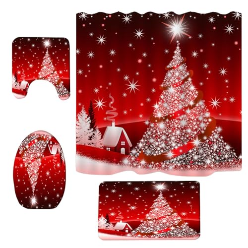Rideau de douche Noël avec tapis et couvre-siège de toilette imperméable - 2