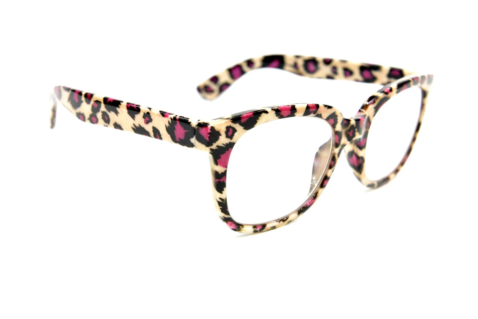 Fads & Fashions Unisex Beige Leopard Stylish Retro Geek/Nerd Oversized Reading Glasses With Metal Hinges - Model Tn14 (, 4.0)