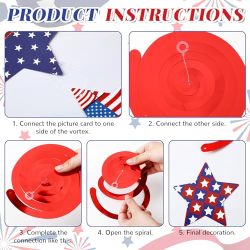 Image of JUNEBRUSHS 46Pcs Independence Day Hanging Swirls, 4th of July Decorations Patriotic Red White and Blue Stars String Hanging Swirl Ceiling Spirals for Fourth of July Home Party Accessories Supplies