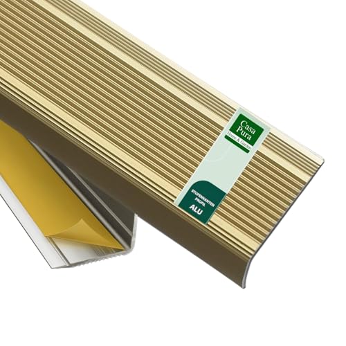 casa pura Aluminium Angle Stair Profile L-Shape Stair Profile, No Drilling, Angle Profile, Anodised Step Edge Profile, 1 Piece, 3 x 2 cm, Integral (Gold, 90 cm)