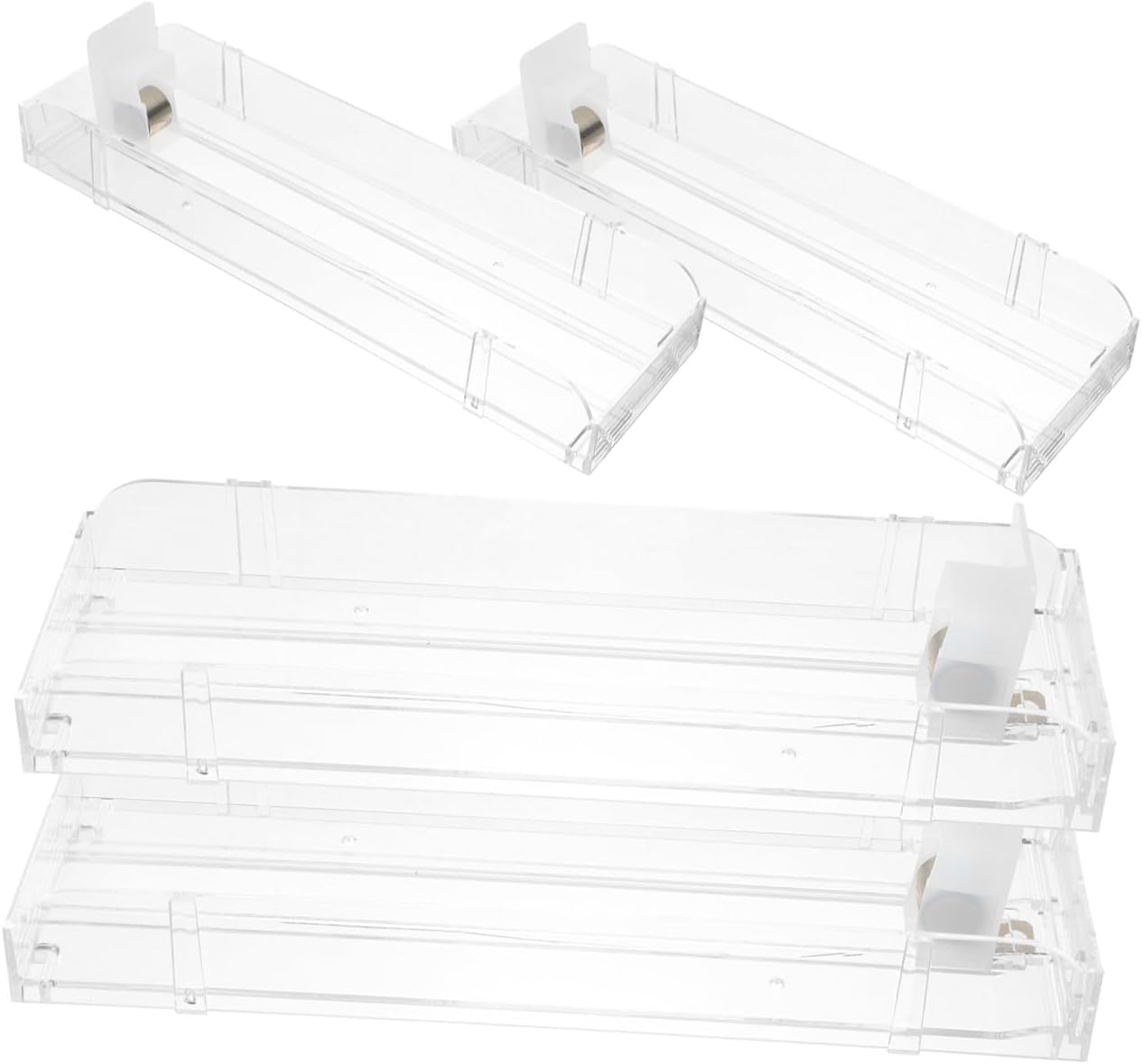 4pcs Automatic Dispenser Showcase for Supermarket Clear Display Holder -Push Function for Convenient Retail Organization