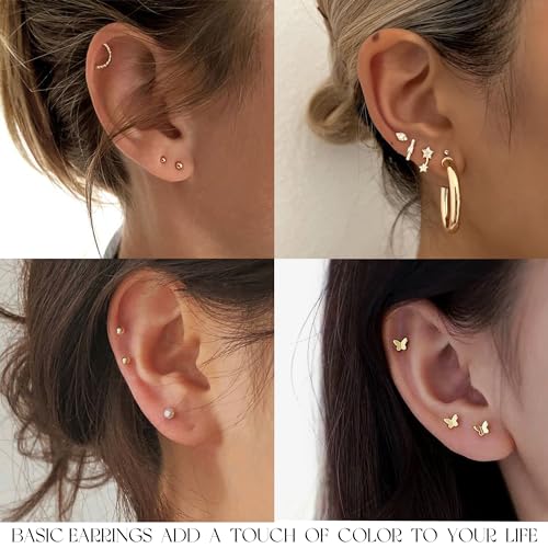 84 Pairs Gold Stud Earrings Set for Women Multipack, Fashion Pearl Cubic Zirconia Butterfly Earrings Packs Piercings, Hypoallergenic Stud Hoops Earrings for Gift
