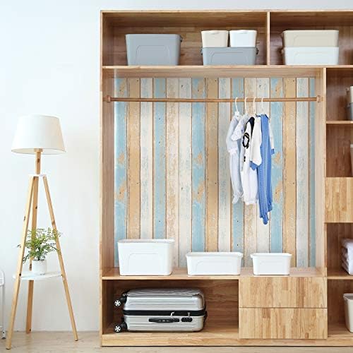 SUNBABY Peel and Stick Wood Wallpaper: Self-Adhesive Removable Wallpaper Decorative Wall Covering Vintage Wood Plank Wallpaper for Home Decoration and Furniture Renovation (Blue, 45*1000 cm)