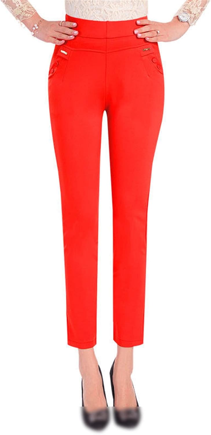 Kelsiop Women's Summer Elastic Slim High Waist Pants Trousers Casual Street Plus Size Office Pants