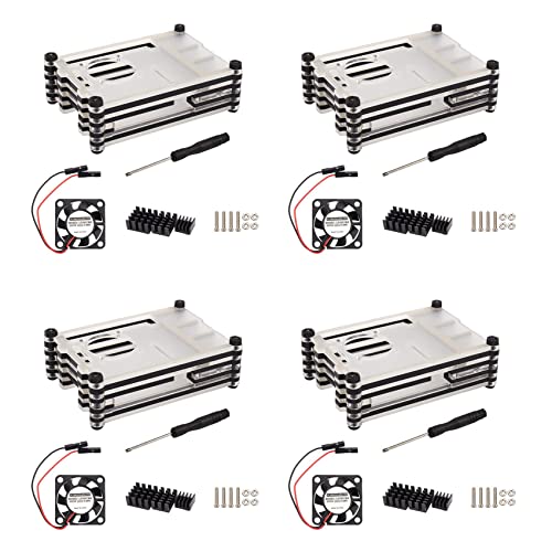Boîtier Raspberry Pi 4B lot de 4 coques transparentes acryliques avec ventilateur de refroidissement