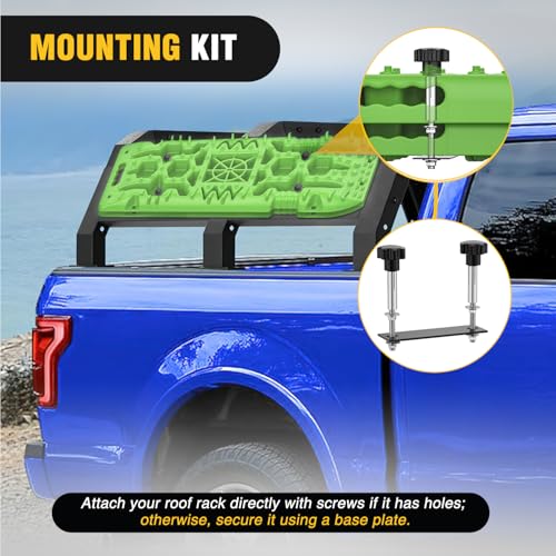 Image of Nilight Recovery Off-road Traction Boards with Jack Lift Base Emergency Tire Ladder Mats For 4WD 4X4 Mud Sand Snow with 2PCS Mounting kit Carry Bag 2 leashes (Green)