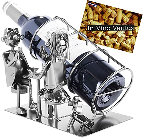 BRUBAKER - Porte-bouteille de vin - Dîner romantique/Couple avec chien - Sculpture en Métal - Carte de voeux incl. - Idée cadeau originale