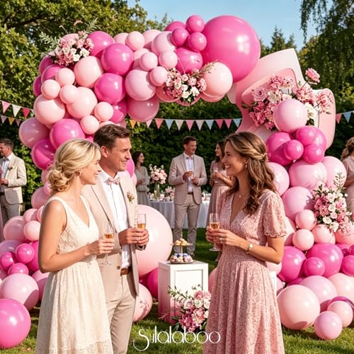 Image of Pink Balloons Arch Kit 155Pcs Hot Light Pink 18 10 5 Inch | Different Sizes Latex Balloon Garland for Woman Birthday Anniversary Wedding Princess Party Decorations