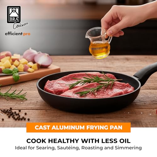 Image of BRA COOKWARE Efficient Pro Nonstick Frying Pan | 8 inches Cast Aluminum Skillet | 3-Layer Scratch Resistant Coating Frypan | PFOA Free | All Cooktops Frying Skillet | Heat-Resistant Handle