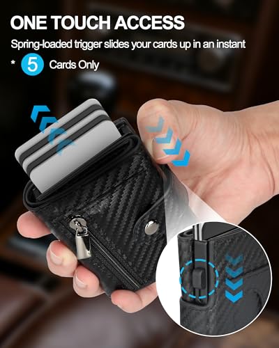 mens wallet credit card holder - with airtag holder 2 id windows  trifold leather  rfid blocking pop up wallet  cash slot  coin pocket  morden business stylish slim  gifts for men