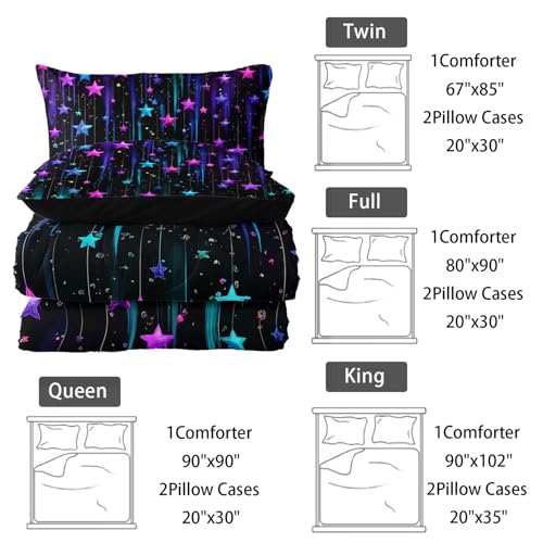 Image of Nttopship Colorful Stars Comforter Set Twin Size,Galaxy Starry Printed Bedding Set for Men Women Adults,Colorful Stars Room Decor with Soft and Lightweight Comforter and 2 Pillowcases