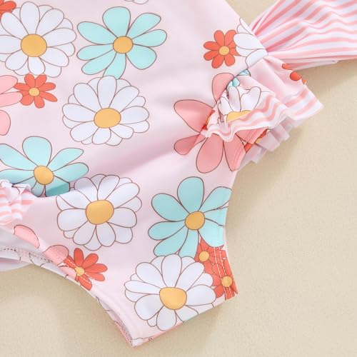 Toddler Girl One Piece Swimsuit Floral Sleeveless Backless Bowknot Bathing Suit Kids Girl Ruffled Swimwear Beachwear4