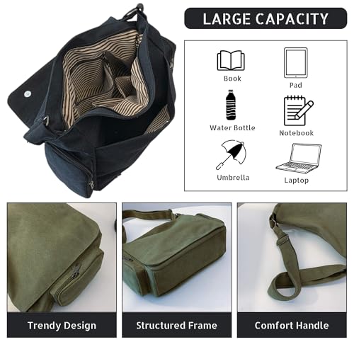 SAANG & JAT Casual Canvas Messenger Bag, Zippered Crossbody Bags for Women Men Slouchy3