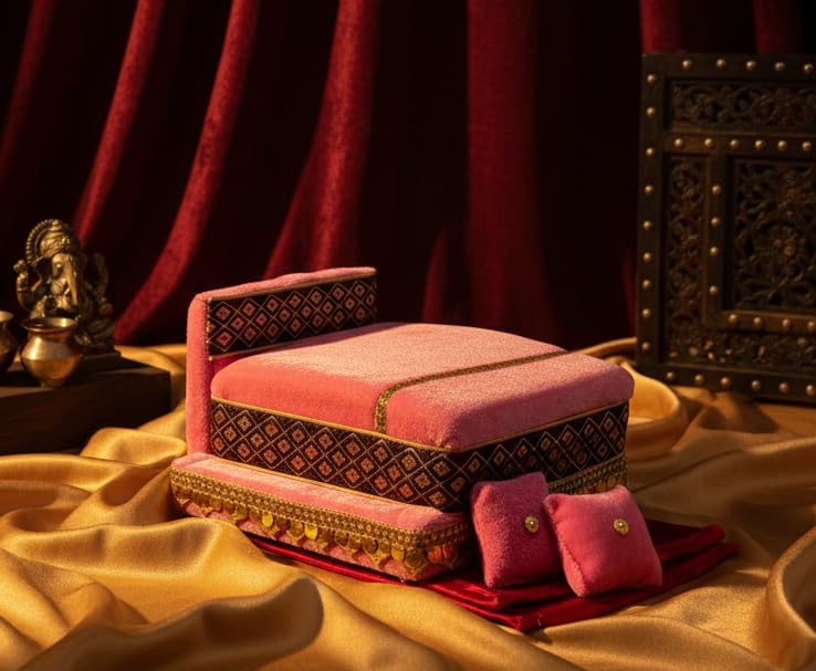 RD Handicraft Thakur ji Bed, Laddu Gopal ji Bed, Bal Gopal ji Bed with Blanket |Pink (17x16x10 cm)