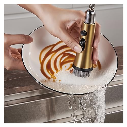 Robinet de cuisine double commande eau chaude froide en or brossé - 6