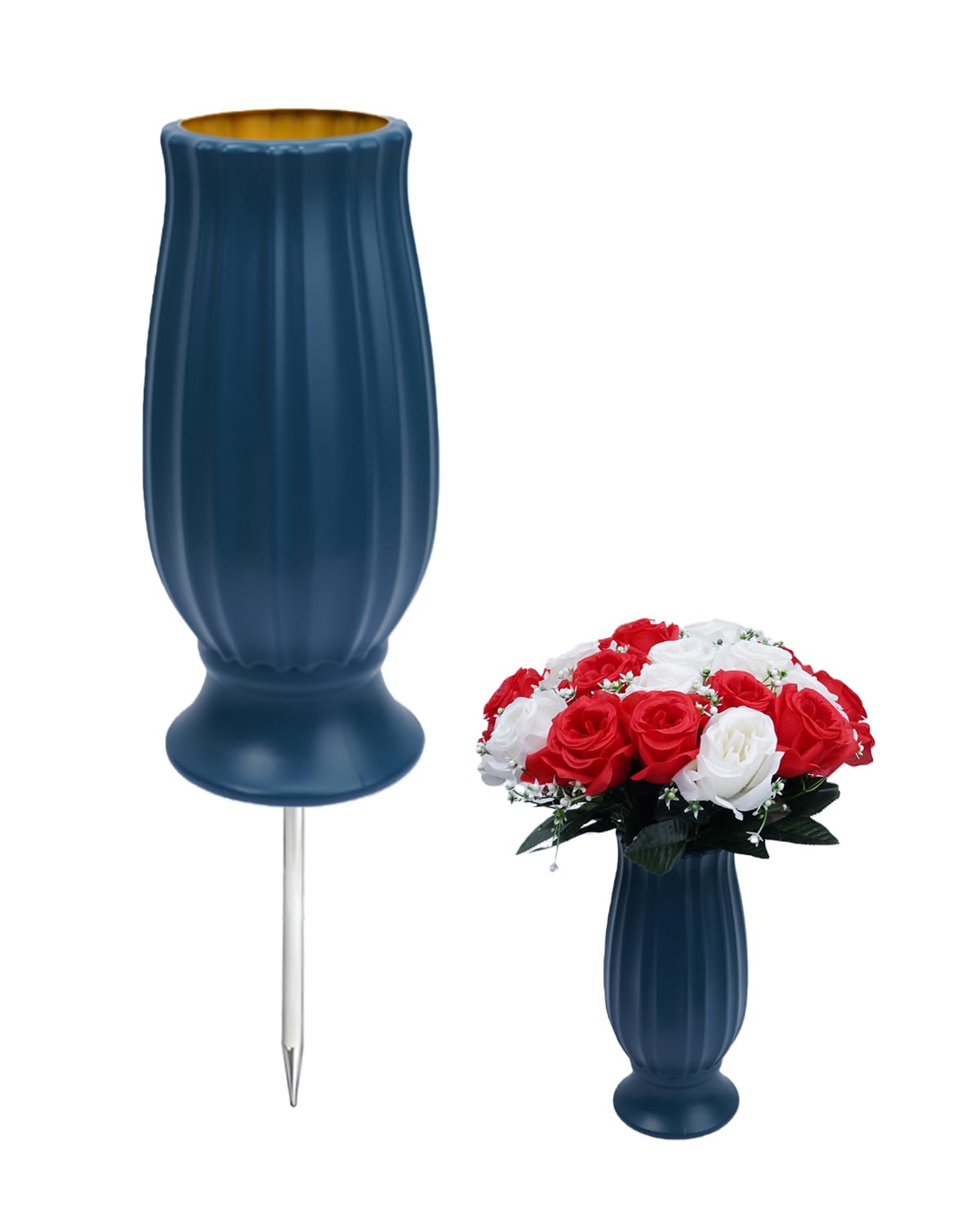 ZaKaBox Set of 1 Grave Flower Pots with Metal Spike,Memorial Grave Vases with Spike,Durable Plastic for Outdoor Cemetery Ornament