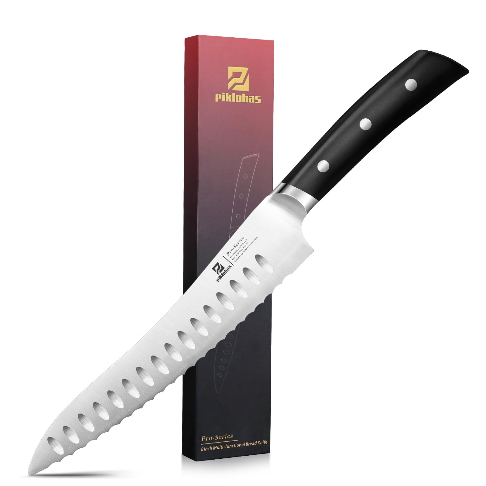 Piklohas Resharpenable Bread Knife, 8 Inch Multifunction Serrated Knife for Homemade Bread, Razor Sharp Sourdough Slicing with Innovative Wavy Edge for Efficient Cutting, Baking Gifts