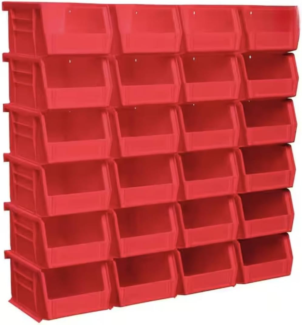 24-Pack of Red Heavy-Duty Stackable Plastic Storage Totes TM03131