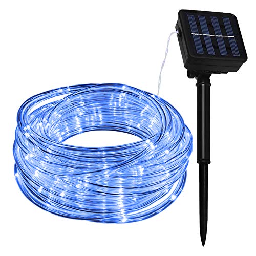 Lamker 10M 100 LED Manguera Guirnaldas Luces Solar Exterior 8 Modos Azul Iluminación IP65 Impermeable Cadena de Luz para Jardín Balcón Terraza Navidad Fiestas Luces de Hadas Guirnalda Decorativa