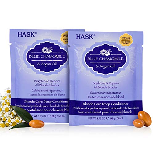 HASK BLUE CHAMOMILE Deep Conditioner Treatments for blonde hair, color safe, gluten free, sulfate free, paraben free - Pack of 2