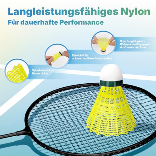 AboveGenius Badmintonschläger 4er Set für Outdoor Hinterhofspiele, darunter 4 Schläger, 6 Nylon Badminton-Federbälle, leichte Badmintonschläger für Anfänger