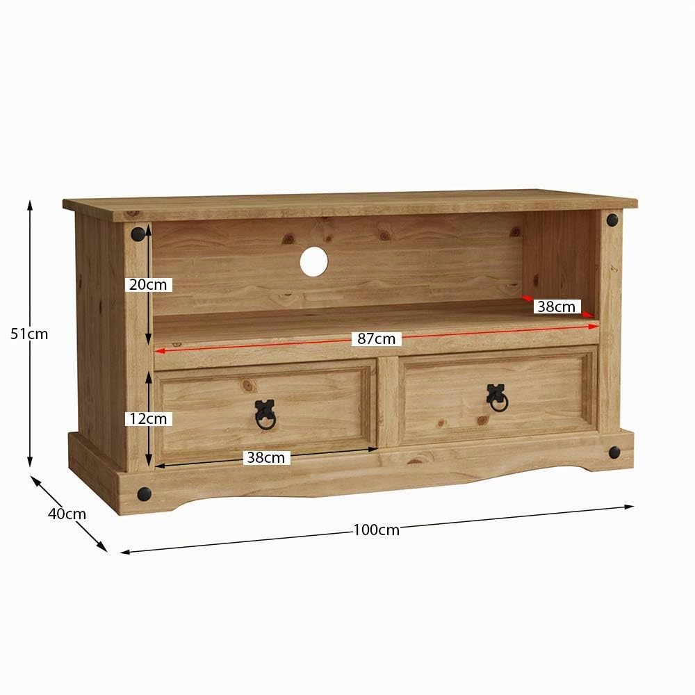 TBC Corona Meuble télé, pour télé à écran Plat, pin Massif